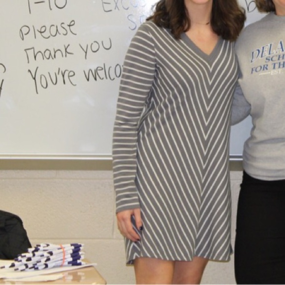 Grey Striped Long-Sleeve Dress